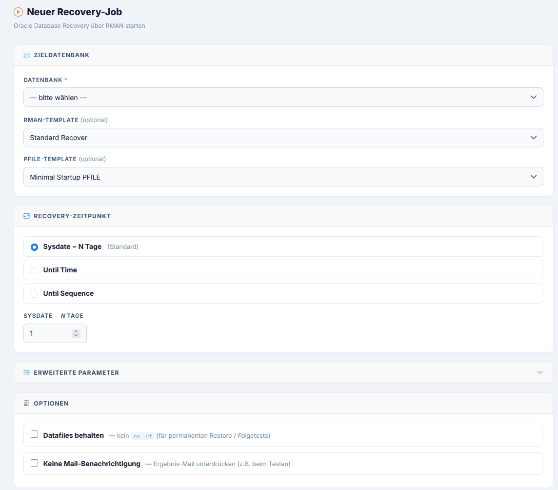Oracle Recovery UI Screenshot