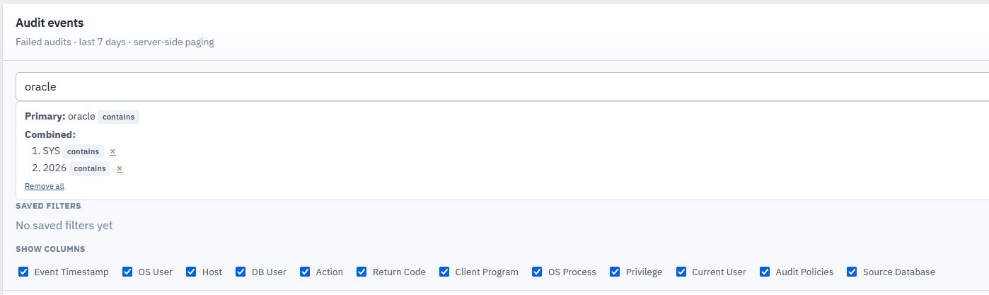 Filter und Suche im Unified Audit Dashboard